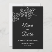 Einfach Schwarz-weiße Blumenpracht Save the Date Einladung (Vorderseite)