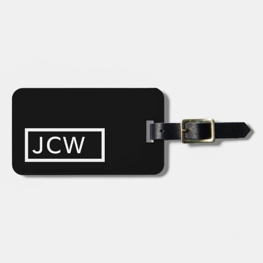 Einfach Schwarz-weißer Rahmen mit Monogramm Gepäckanhänger (Vorderseite horizontal)