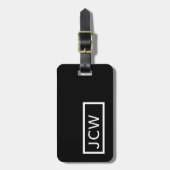 Einfach Schwarz-weißer Rahmen mit Monogramm Gepäckanhänger (Vorderseite vertikal)