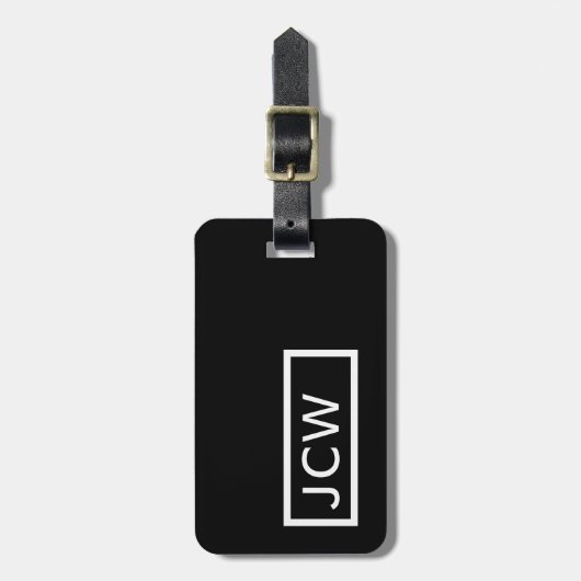 Einfach Schwarz-weißer Rahmen mit Monogramm Gepäckanhänger (Vorderseite vertikal)