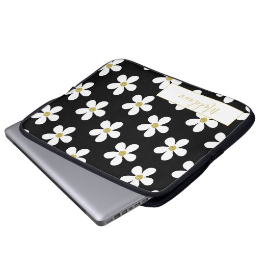 Einfach Schwarz-weißes Daisy Pattern Gold Personal Laptopschutzhülle (Vorne Knopf)