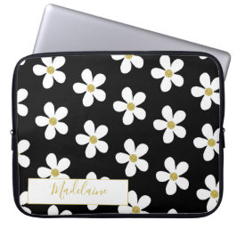 Einfach Schwarz-weißes Daisy Pattern Gold Personal Laptopschutzhülle