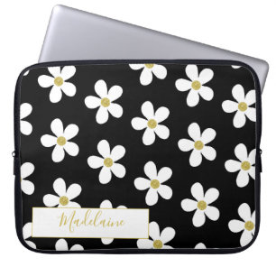 Einfach Schwarz-weißes Daisy Pattern Gold Personal Laptopschutzhülle