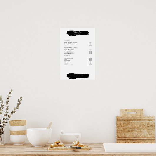 Einfach Schwarz-weißes Preislisten-Poster Poster (Küche)