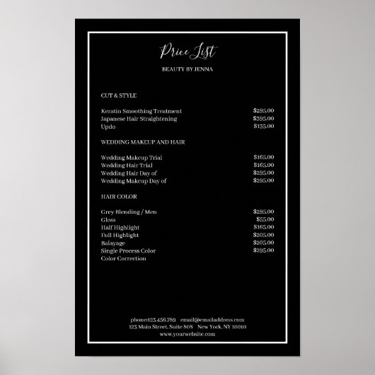 Einfach Schwarz-weißes Preislisten-Poster Poster (Vorne)