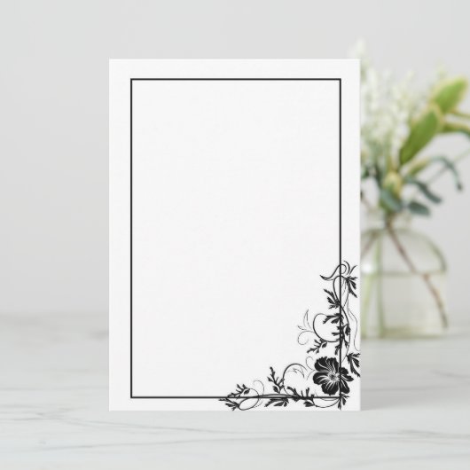 Einfach schwarzer Blumenrahmen Einladung (Stehend Vorderseite)