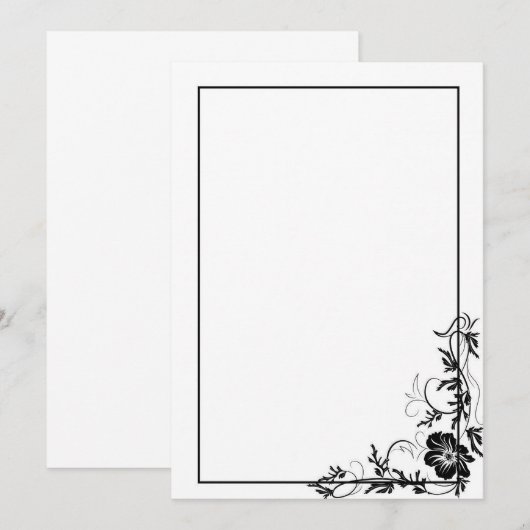 Einfach schwarzer Blumenrahmen Einladung (Vorne/Hinten)