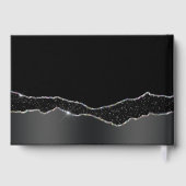 Einfach schwarzer Glitzer Streifen luxuriöse Folie Gästebuch (Rückseite)