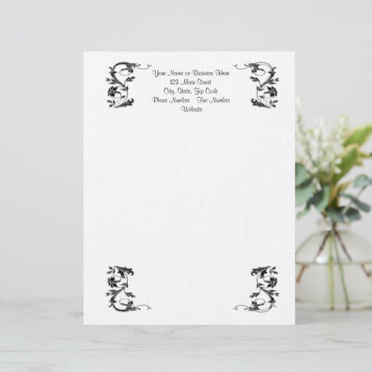 Einfach schwarzer Swirl, eleganter Letterhead Briefkopf (Stehend Vorderseite)