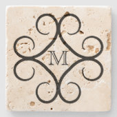 Einfach schwarzer Swirl-Monogramm Steinuntersetzer (Vorderseite)