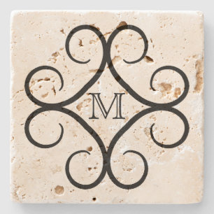 Einfach schwarzer Swirl-Monogramm Steinuntersetzer