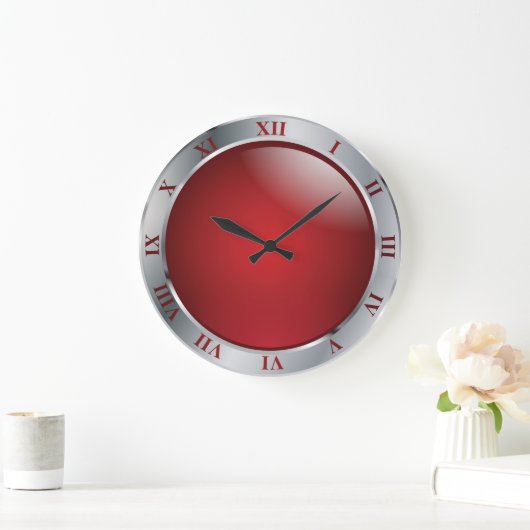 Einfach silber und rot große wanduhr (Zuhause)