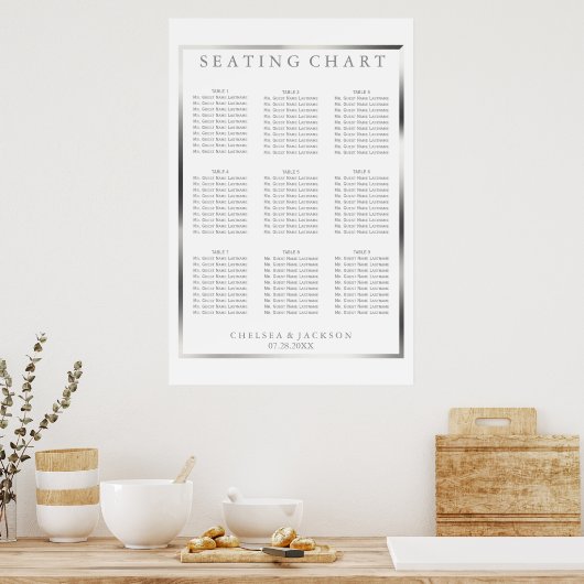 Einfach silber und weiß - 9 Sitzkarten Poster (Küche)
