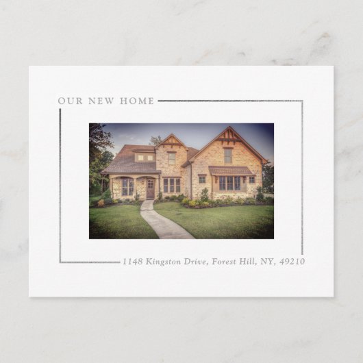 Einfach Silver Foil Foto Neue Zuhause Moving Ankündigungspostkarte (Vorderseite)