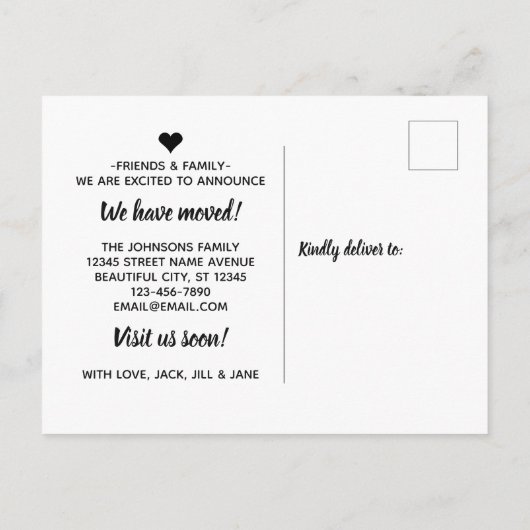 Einfach sind wir bewegt Kommen Sie besuchen Anruf Ankündigungspostkarte (Rückseite)