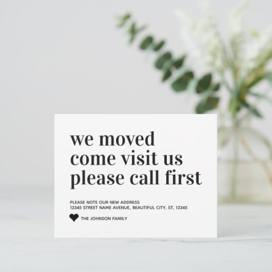 Einfach sind wir bewegt Kommen Sie besuchen Anruf Ankündigungspostkarte (Stehend Vorderseite)