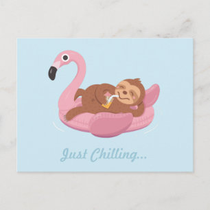 Einfach Sloth Pink Flamingo Float Postkarte abkühl