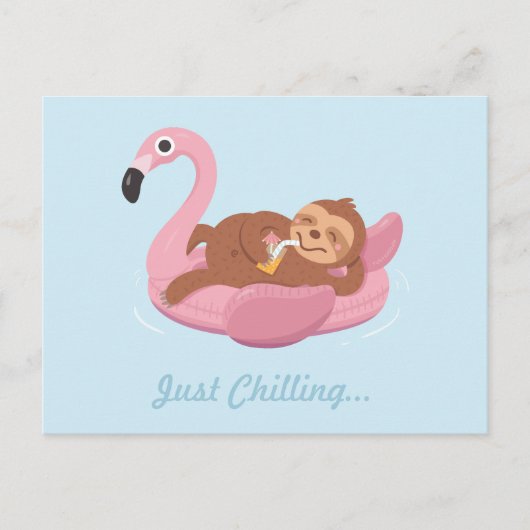 Einfach Sloth Pink Flamingo Float Postkarte abkühl (Vorderseite)