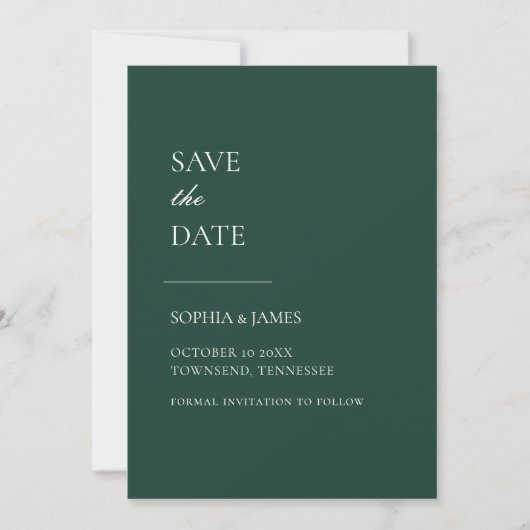 Einfach Smarald Green Typografie Moderne Save The Date (Vorderseite)