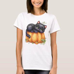 Einfach so herumhängend, ruhendes Kätzchen im Kürb T-Shirt