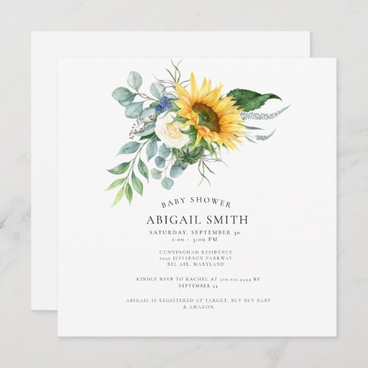 Einfach Sonnenblumendusche Platz Einladung (Vorne/Hinten)