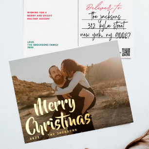 Einfach Spaß Frohe Weihnachten Familie Gold Foto Folien Feiertagspostkarte