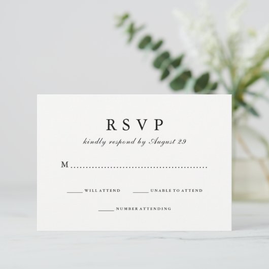 Einfach stilvoll | Black Reverse Wedding Response RSVP Karte (Stehend Vorderseite)