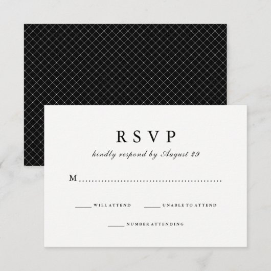 Einfach stilvoll | Black Reverse Wedding Response RSVP Karte (Vorne/Hinten)