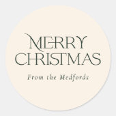 Einfach stilvoll frohe Weihnachten | Grünes Elfenb Runder Aufkleber (Vorderseite)