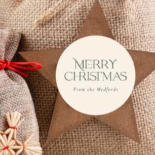 Einfach stilvoll frohe Weihnachten   Grünes Elfenb Runder Aufkleber