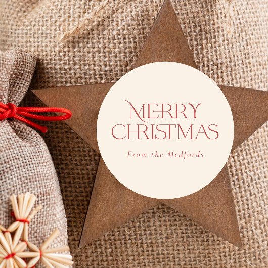 Einfach stilvoll frohe Weihnachten | Rotes Elfenbe Runder Aufkleber