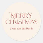 Einfach stilvoll frohe Weihnachten | Rotes Elfenbe Runder Aufkleber (Vorderseite)