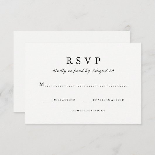 Einfach stilvoll | Schwarz-Weiß-Reaktion auf Hochz RSVP Karte (Vorne/Hinten)