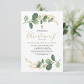 Einfach & stilvoll Watercolor Grüne Christening Einladung (Stehend Vorderseite)