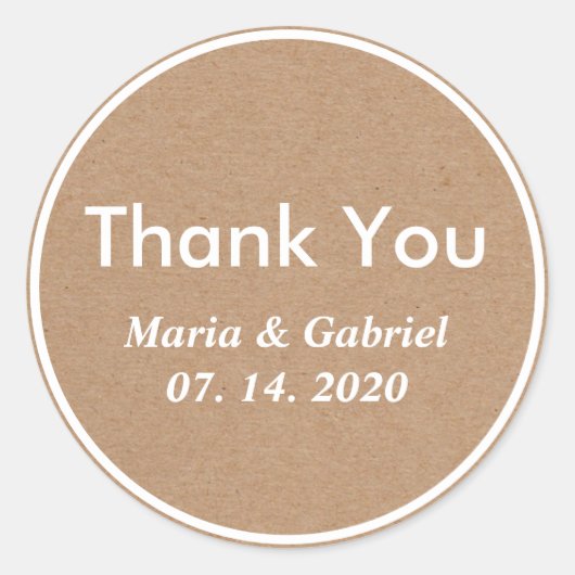 Einfach Stilvolle Rustikale Kraft. Hochzeit Danke Runder Aufkleber (Vorderseite)