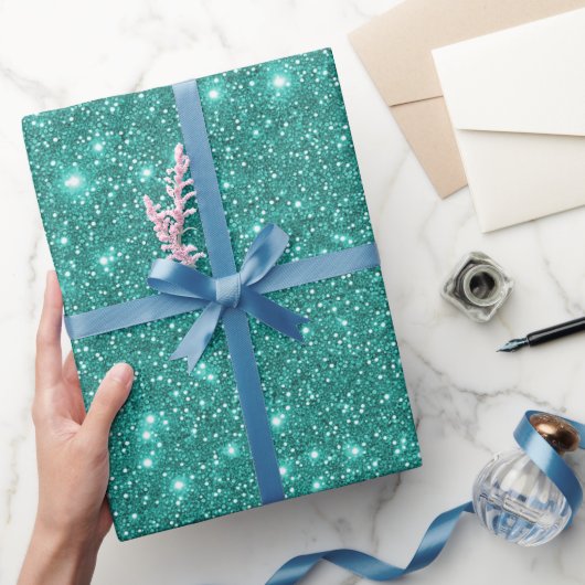 Einfach stilvoller Glam Türkis Sparkling Glitzer Geschenkpapier (Schenken)