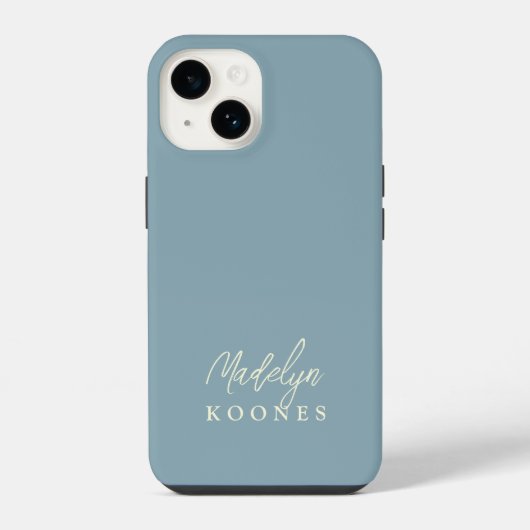 Einfach stilvoller moderner Script Name Dusty Blue iPhone Hülle (Rückseite)