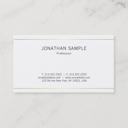 Einfach stilvolles Design Gold White Trendy Schlic Visitenkarte (Vorderseite)
