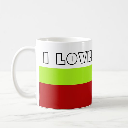 Einfach Streifen Frühlingsrot + Text / Idee Kaffeetasse (Links)