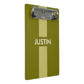 Einfach Streifen Oliven grün + Ihr Name / Ideen Mini Klemmbrett (Schrägansicht)
