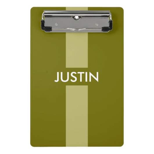 Einfach Streifen Oliven grün + Ihr Name / Ideen Mini Klemmbrett (Vorderseite)