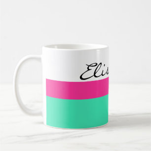 Einfach Streifen rosa Minze + Ihr Name / Ideen Kaffeetasse