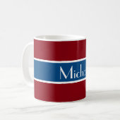 Einfach Stripes dunkelblau + Ihr Backgr. Name Kaffeetasse (Vorderseite Links)