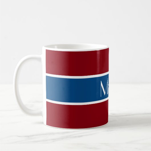 Einfach Stripes dunkelblau + Ihr Backgr. Name Kaffeetasse (Links)
