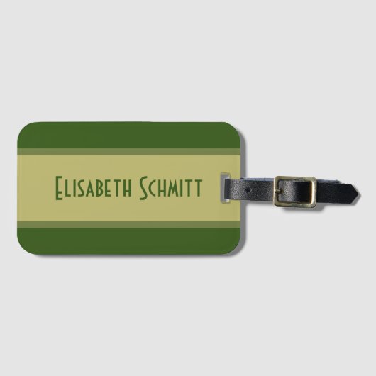 Einfach Stripes khaki grün + Ihr Backgr. Name Gepäckanhänger (Vorderseite (Horizontal))