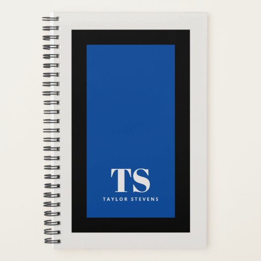 Einfach stylischer Monogram Farbblock Blau Planer (Vorderseite)