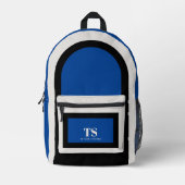 Einfach stylischer Monogram Farbblock Blau Schwarz Bedruckter Rucksack (Vorderseite)