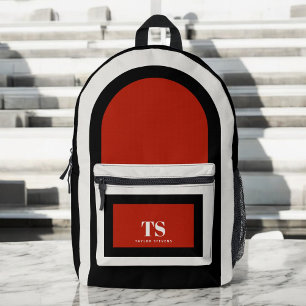 Einfach stylischer Monogram Farbblock Rot Schwarz Bedruckter Rucksack