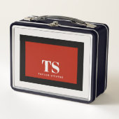 Einfach stylischer Monogram Farbblock Rot Schwarz Metall Brotdose (Vorderseite)