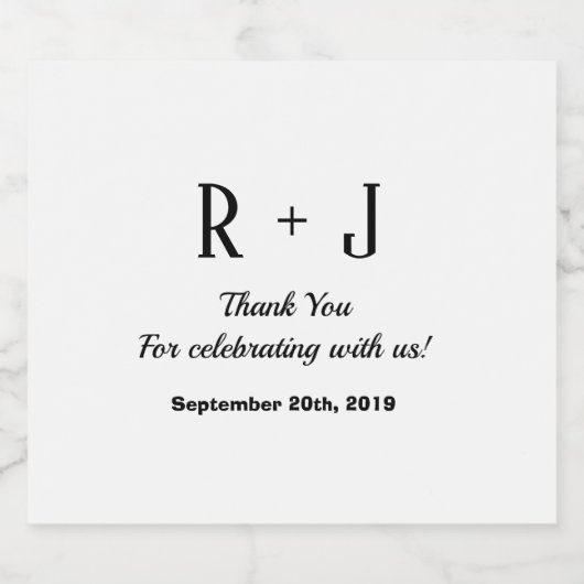 Einfach stylisches Weiß Dankeschön Monogram Weddin Schaumweinetikett (Einzelnes Label)